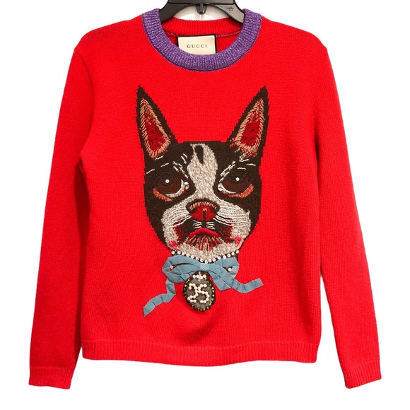 GUCCI Embellished Rhinestone Crewneck Cat Sweater - Picture 7 of 7